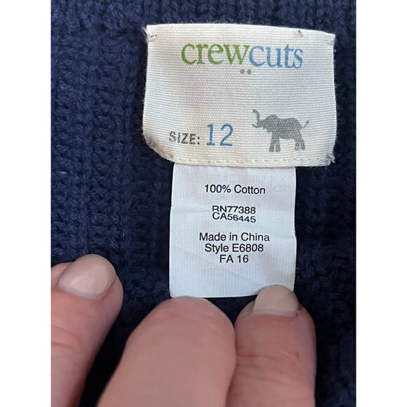 Crewcuts Girls Sweater Size 12 Navy Blue with Striped Ruffle Hem - Picture 2 of 6